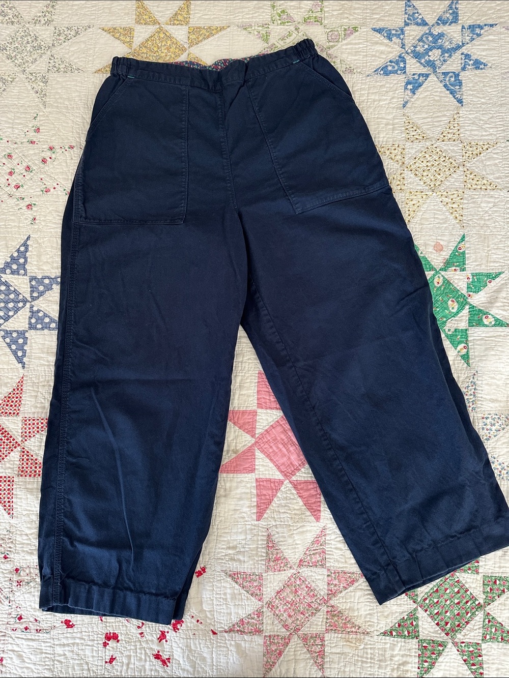 Gudrun Sjoden Navy Wide-Leg Cotton Pull-On Pants Medium